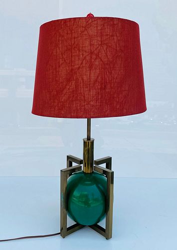 Geometric Table Lamp in Brass & Lacquered Wood