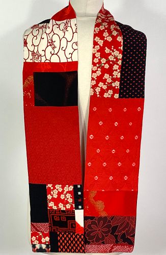 Black and Red Grass and Flowers Scarf