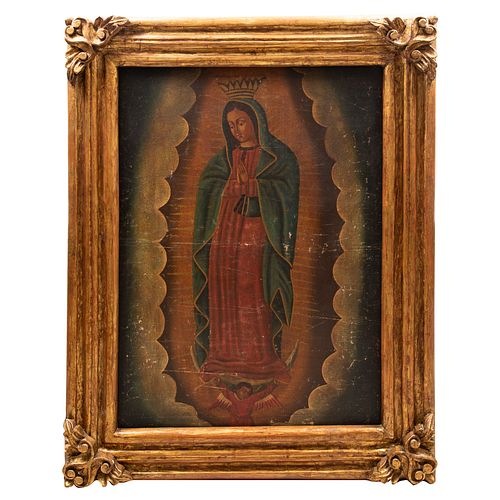 ANÓNIMO. Virgen de Guadalupe. Óleo sobre tela. 107 x 75 cm. Enmarcado.