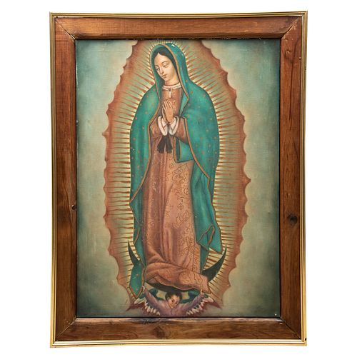 FIRMA SIN IDENTIFICAR. Virgen de Guadalupe. Técnica mixta sobre tela. 105 x 80 cm. Enmarcada.