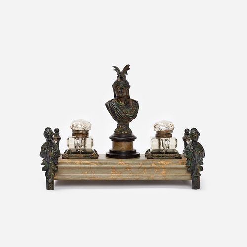 Marbled Inkstand with Classical Bust of Mars