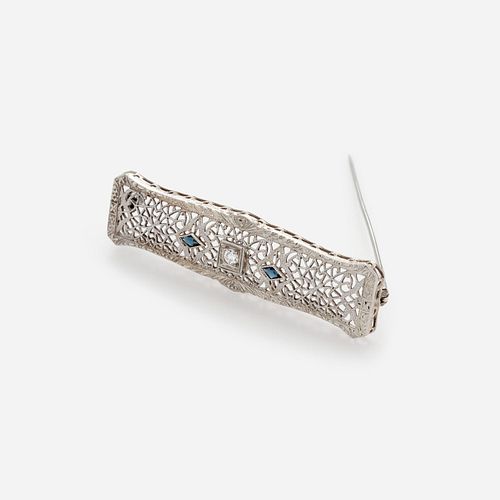 Art Deco Filigree Diamond Brooch, 14k