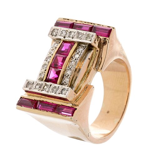 Chevalier ring in 18kt yellow gold and platinum settings