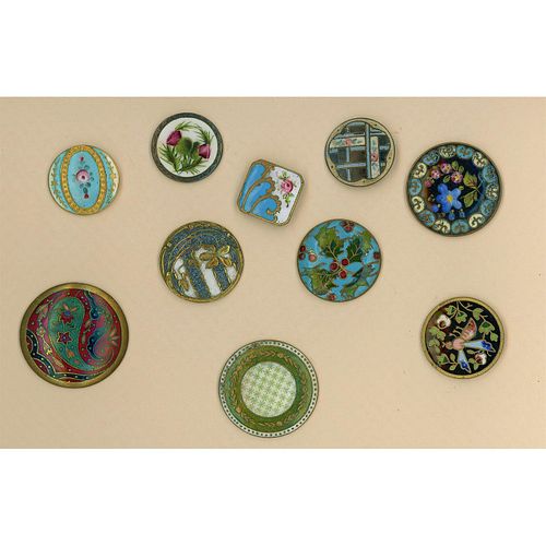A PARTIAL CARD OF ASSORTED ENAMEL BUTTONS INCL CALICO