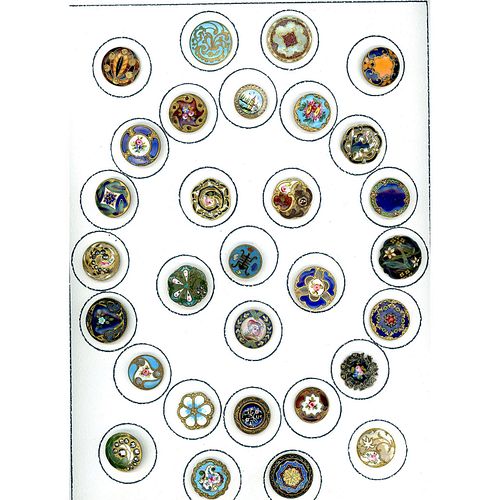 A CARD OF DIVISION 1 ASSORTED TECHNIQUE ENAMEL BUTTONS