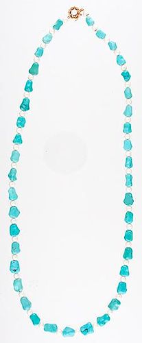Turquoise and Pearl Necklace with 14 Karat Gold Clasp 