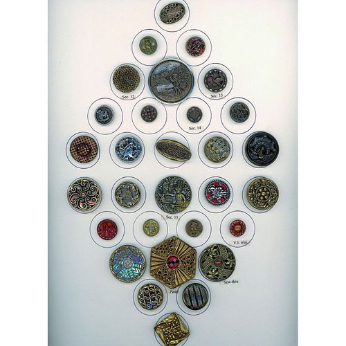 A CARD OF DIV 1 & 3 ASSORTED METAL OPENWORK BUTTONS