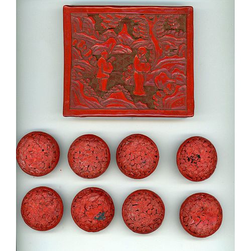 A COOL SET OF OLD RED CINNABAR BUTTONS