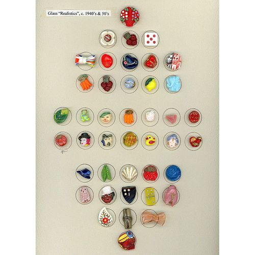 A CARD OF DIVISION THREE REALISTIC SHAPE GLASS BUTTONS