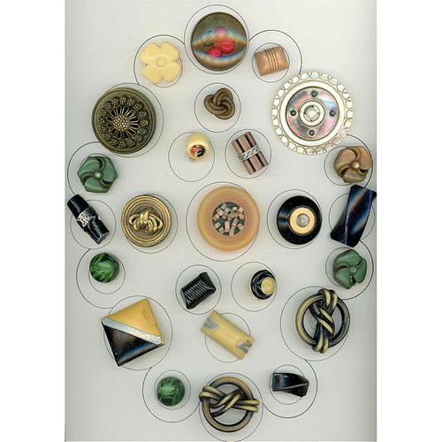 AN ASSORTMENT OF CELLULOID BUTTONS AND SETS ETC.