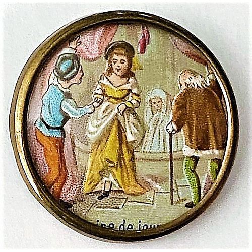 A VERY RARE 18TH CENTURY UNDER GLASS PICTORIAL BUTTON
