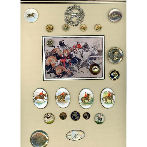 A CARD OF DIV 1 & 3 ASSORTED MATERIAL HORSE BUTTONS