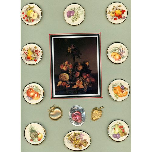 A CARD OF DIV 3 ASSORTED FRUIT BUTTONS INCL. CERAMIC