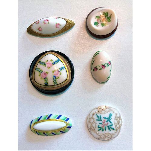 A SMALL CARD OF DIV. ONE PAINTED WHITE GLASS BUTTONS