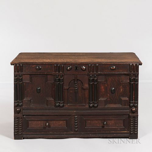 Oak Paneled Chest with Drawers