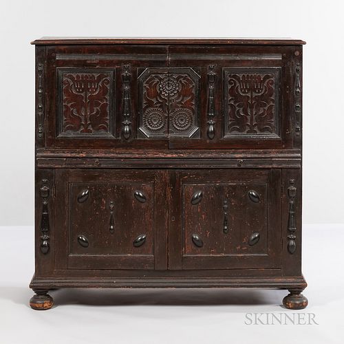 Carved and Joined Oak Sunflower Cupboard