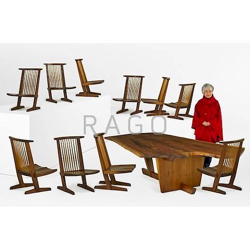 GEORGE NAKASHIMA Sanso table and ten Conoid chairs
