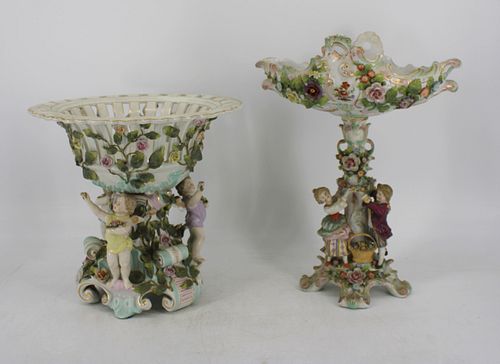 2 Large Antique Meissen Style Porcelain Figural