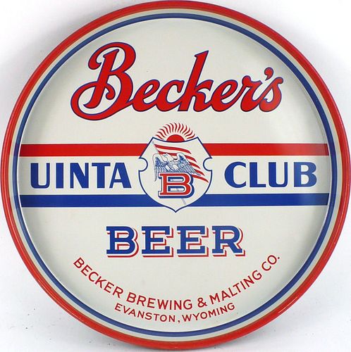 1933 Becker's Uinta Club Beer 12 inch Serving Tray