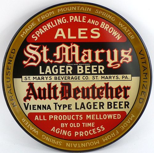 1934 St. Marys Lager/Ault Deutscher Beer 12 inch Serving Tray