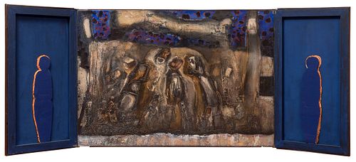 PIOTR TUREK (Lódz, Poland 1961). 
"Dualis", 1996. Triptych. 
Oil and collage on canvas.