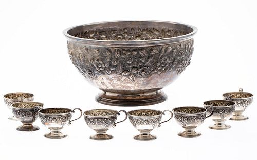 S. Kirk and Son Sterling Silver Punch Bowl & 8 Cups