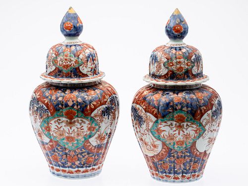Pair of Japanese Imari Lidded Urns