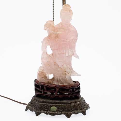 Chinese Pink Quartz Figure Mounted as a Lamp