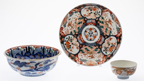 3 Japanese Imari Porcelain Articles, 19th C & Later