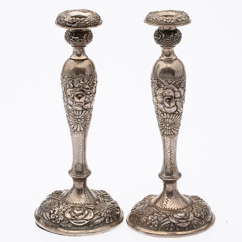 Pair of Japanese Sterling Silver Candlesticks