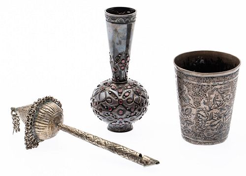 Group of 3 Persian Silver Articles