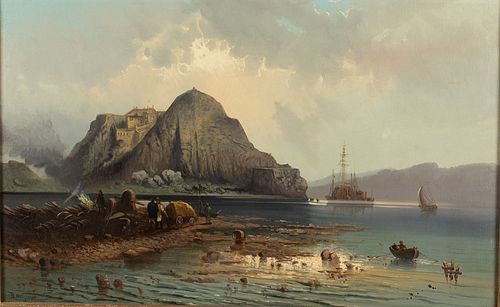W. Grayson, Rocky Harbor, Oil on Canvas, 19th C