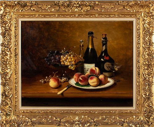 F. Rousselle, Still Life with Champagne, O/C, 20th C