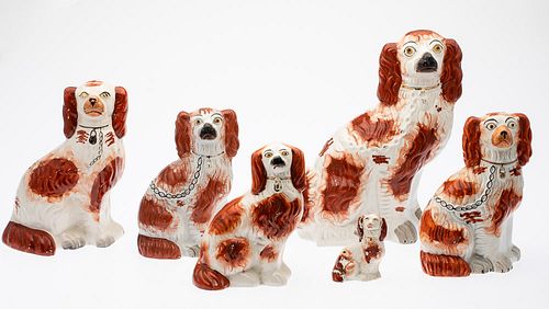 6 Staffordshire Spaniels of Varying Size