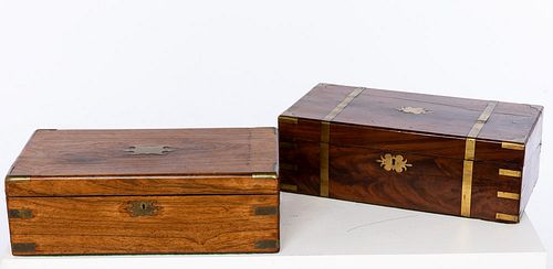 2 English Mahogany Brass Bound Writing Boxes, 19th C