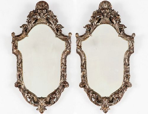 Pair of Silvered Rococo Style Mirrors, C. 1920