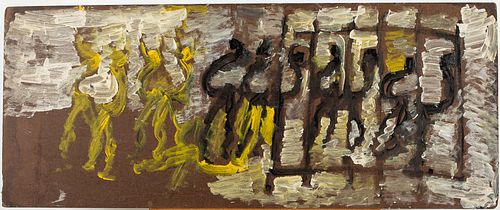 Purvis Young, Figures, Jail House, Paint on Board