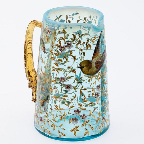 Small Enamel Painted Glass Pitcher, Possibly Moser