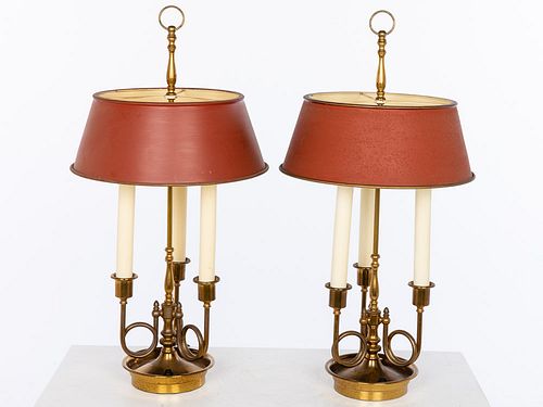 Pair of Red Bouillotte Lamps