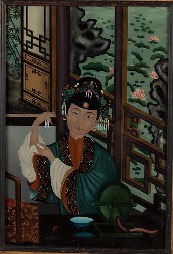 Chinese Reverse Glass Painting of a Woman, 20th C