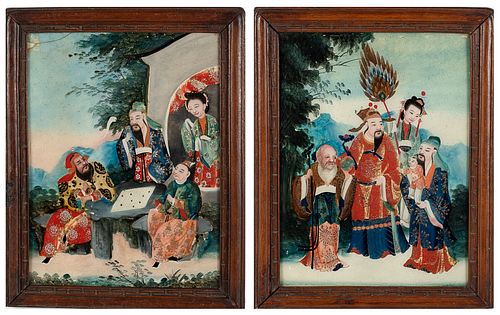Pair of Chinese Reverse Glass Paintings, 19th C