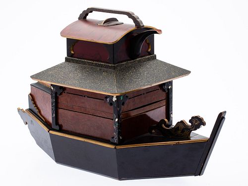 Japanese Lacquer Boat-Form Picnic Box
