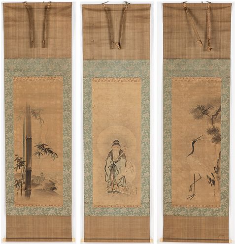 3 Japanese Hanging Scrolls by Kano Kyuseki, 18th C