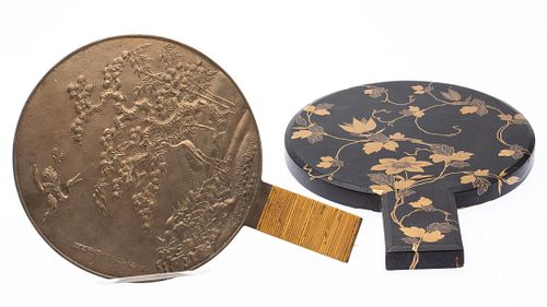 Japanese Bronze Mirror and Lacquer Box, Meiji Period