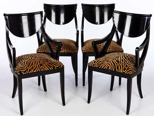 Four Art Deco Black Lacquer Armchairs