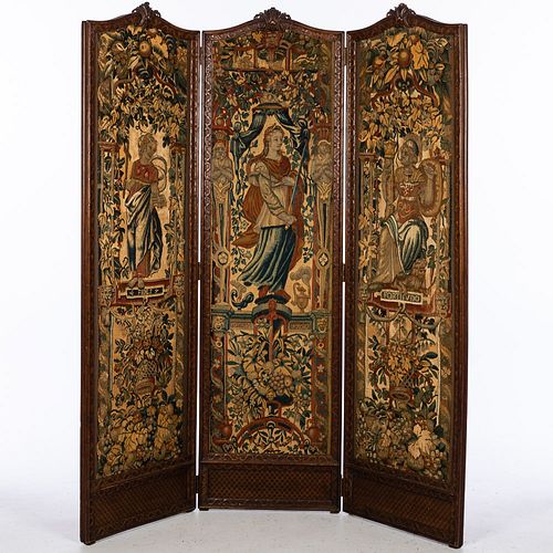 Renaissance Revival 3 Panel Tapestry Screen