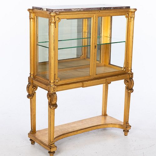 Louis XVI Style Giltwood Marble Top Vitrine Cabinet