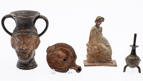 4 Greek Terracotta and Bronze Articles