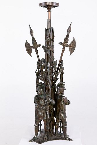 French Bronze Lamp with Soldiers, 19th Century
