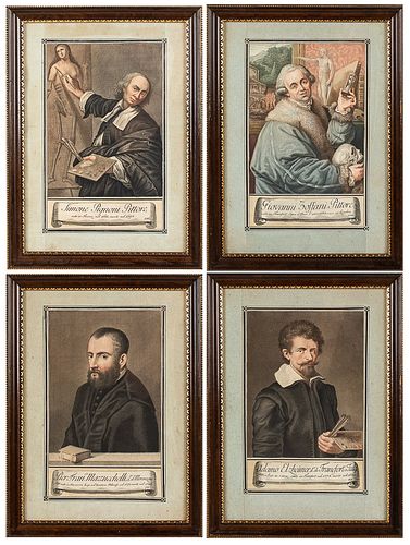 Four Portraits, Hand Colored Engravings, 18th C